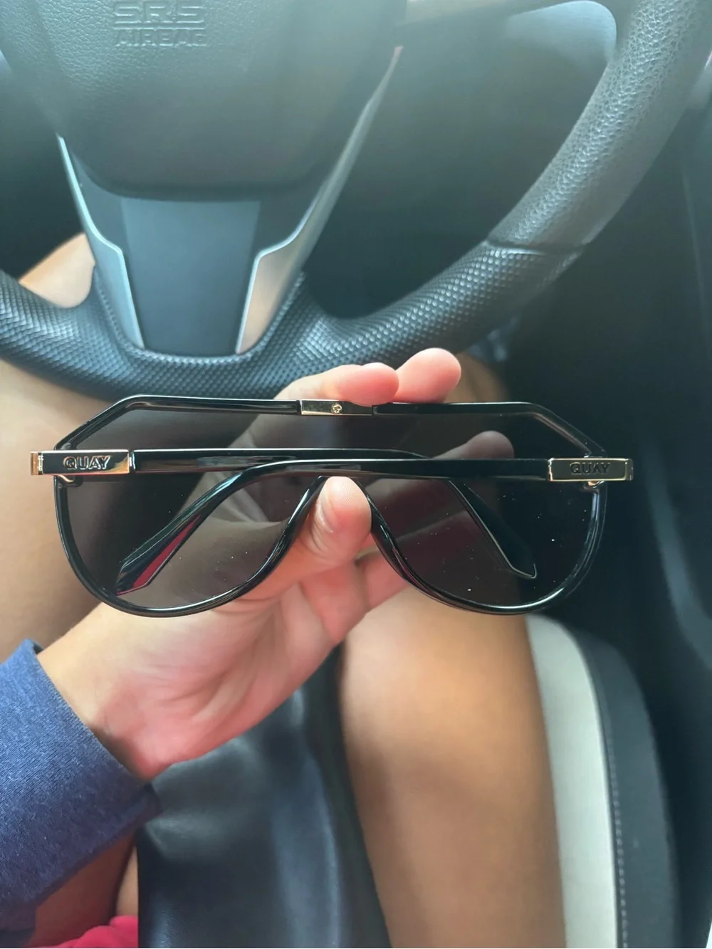 Quay Australia Black Shield Sunglasses with Gold Accents